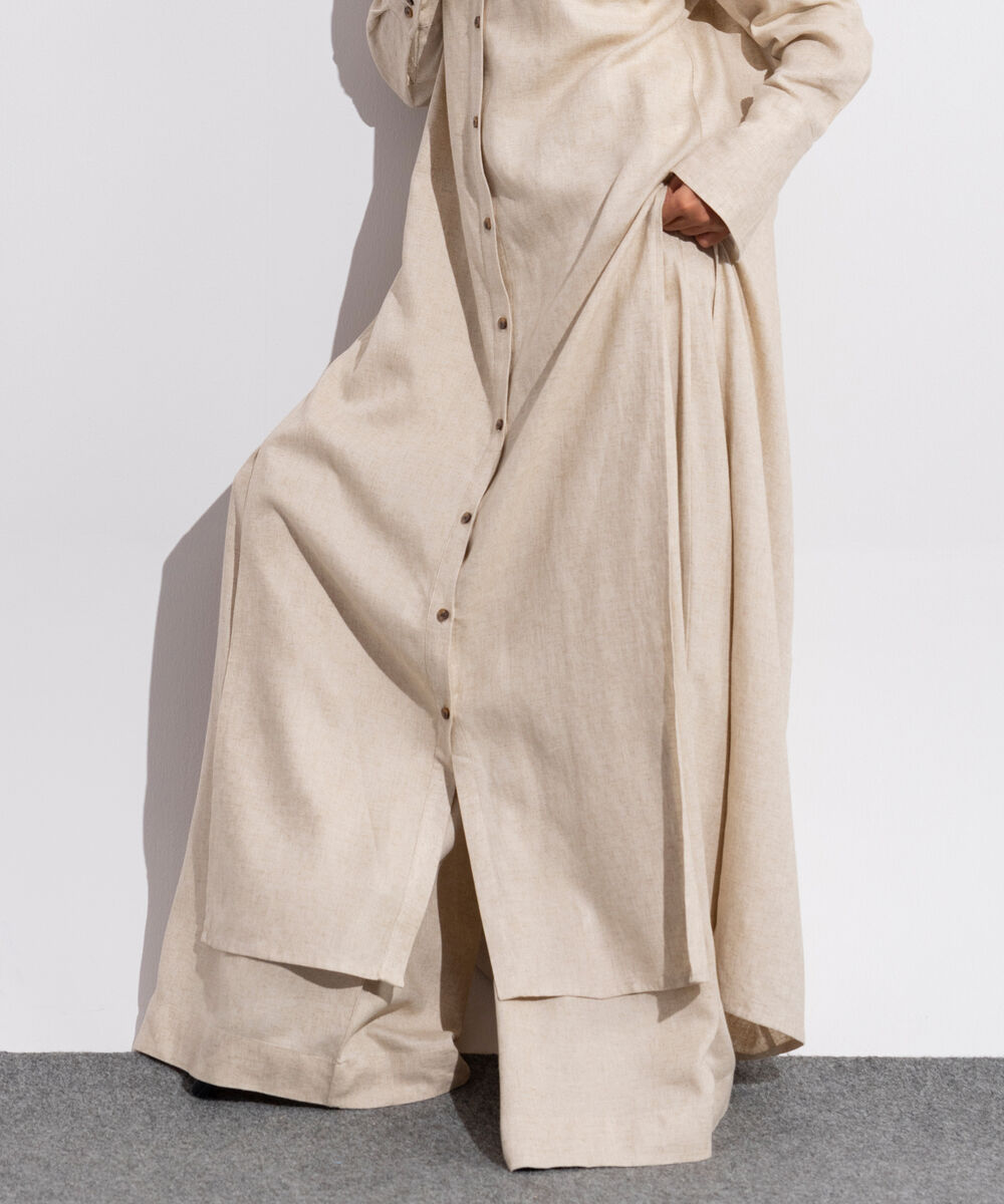 Women's Western Wear Beige Linen Blend Long Shirt