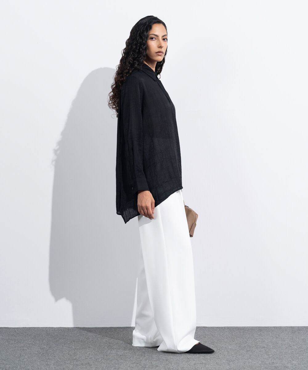 Women's Western Wear Black Loose-Fit Textured Shirt