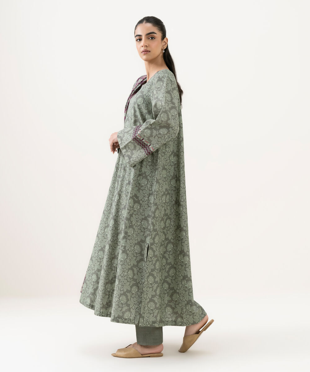 Women's Unstitched Light Khaddar Printed Grey 3 Piece Suit
