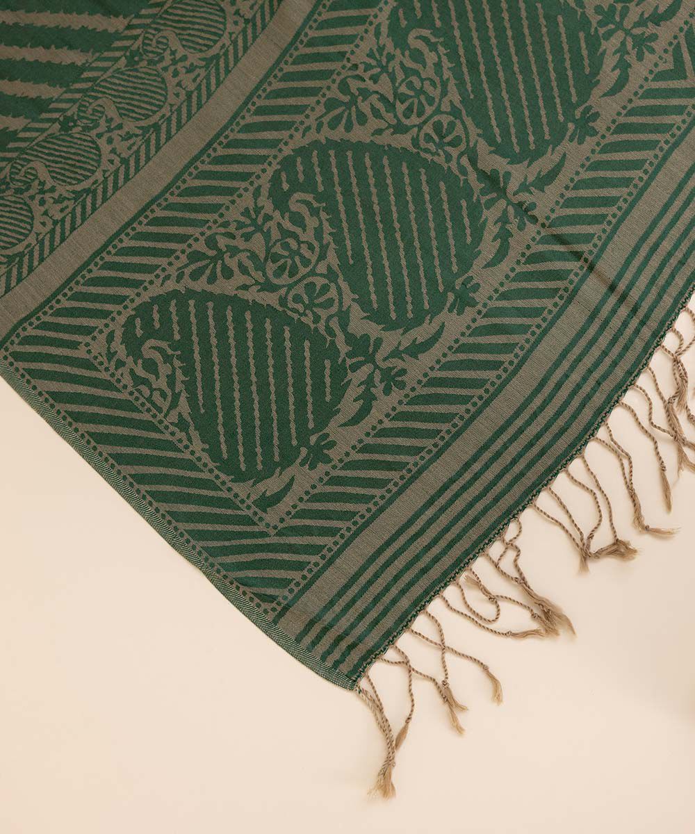 Women's Pret Green Solid Blended Shawl