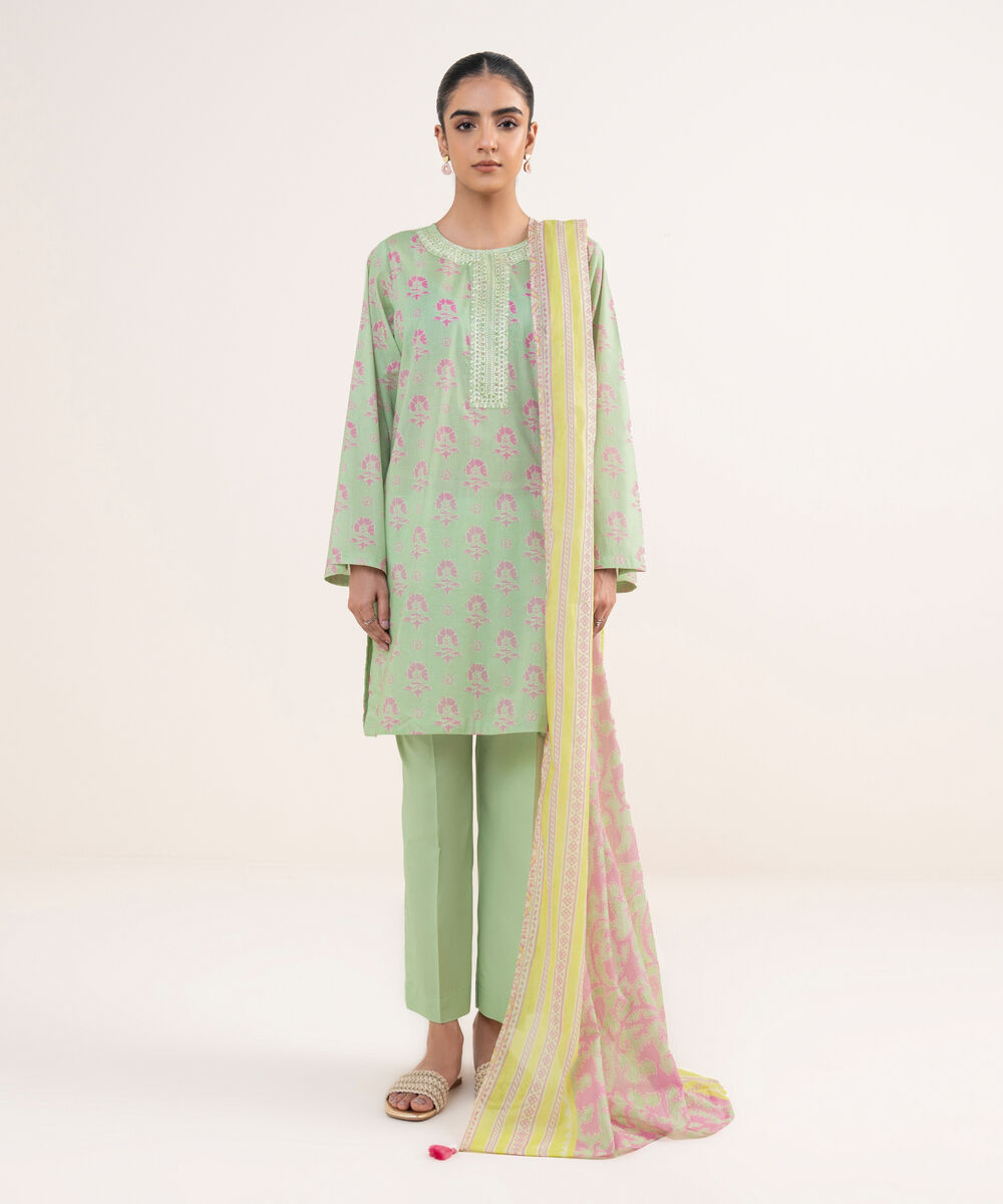 Women's RTW Lawn Green Embroidered A-Line Shirt