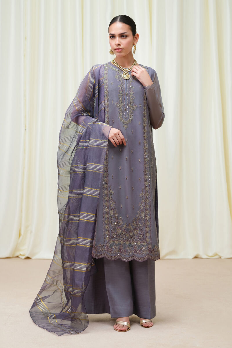 3 Piece - Embroidered Net Suit