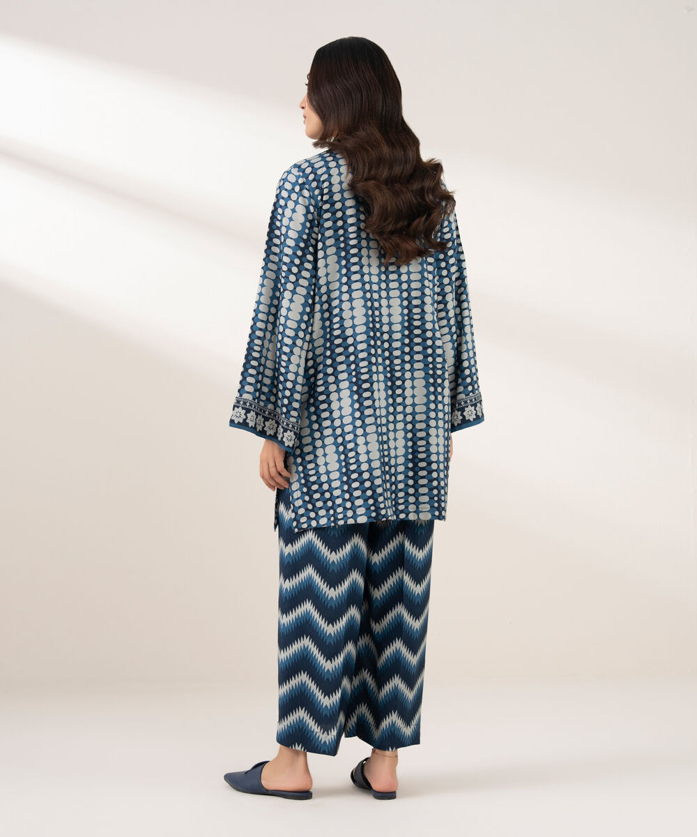 Women's RTW Viscose Linen Printed Straight Blue Shirt