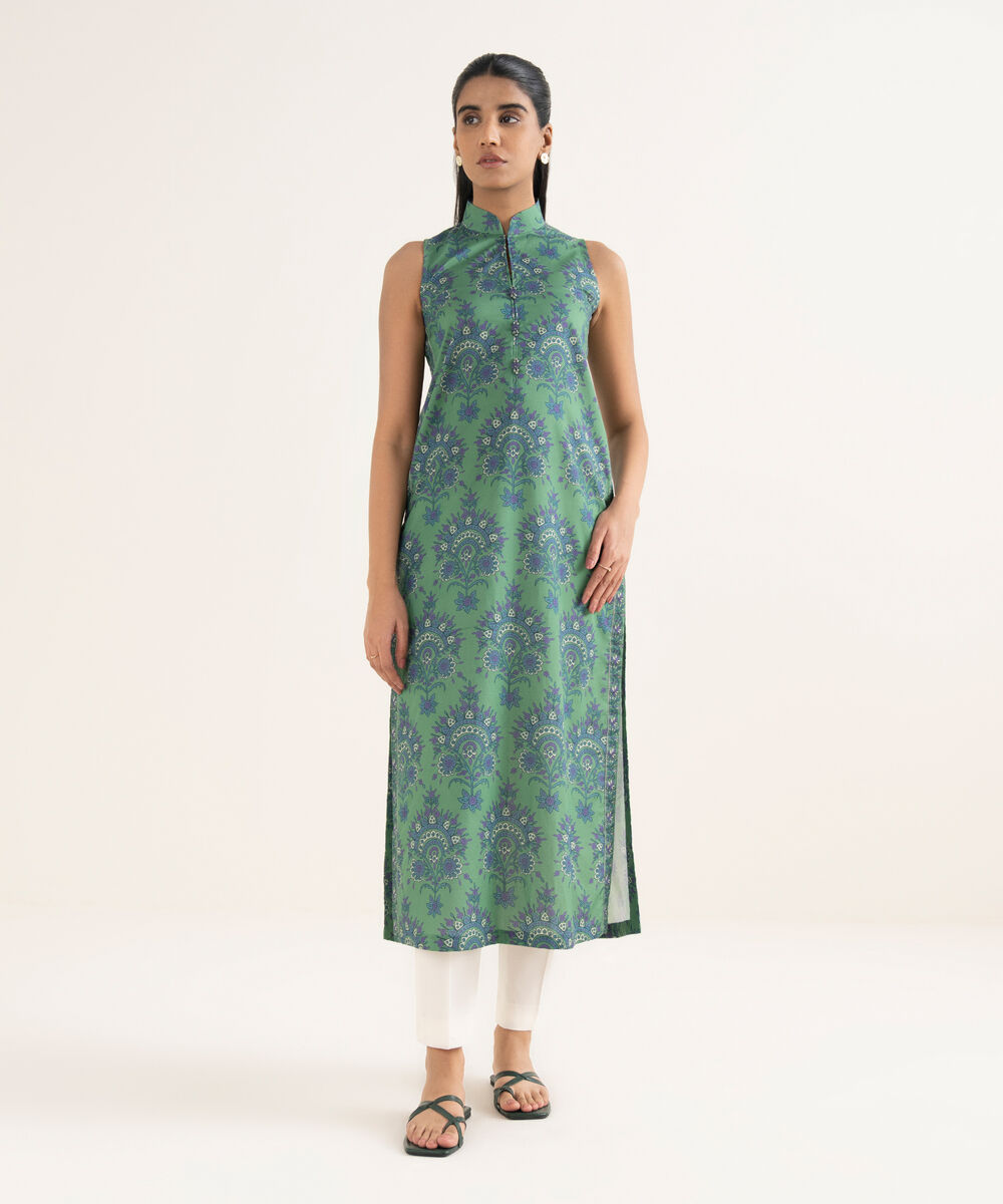 Women's Unstitched Lawn Printed Green Shirt