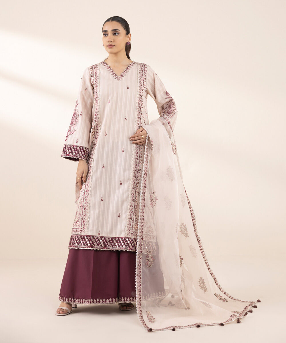 Women's RTW Dobby Pink Embroidered A-Line Shirt