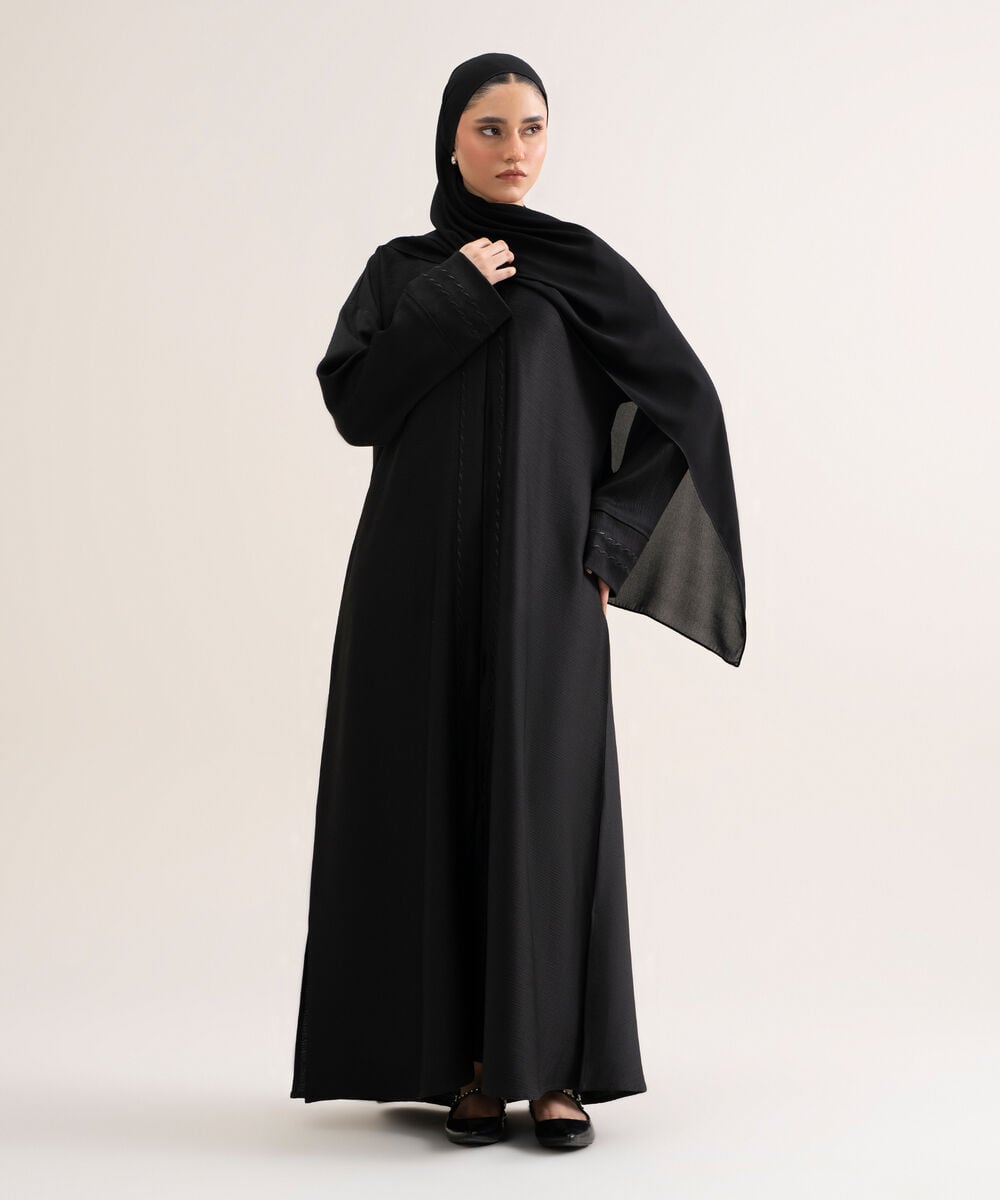 Women's Polyester Black Regular Abaya Set