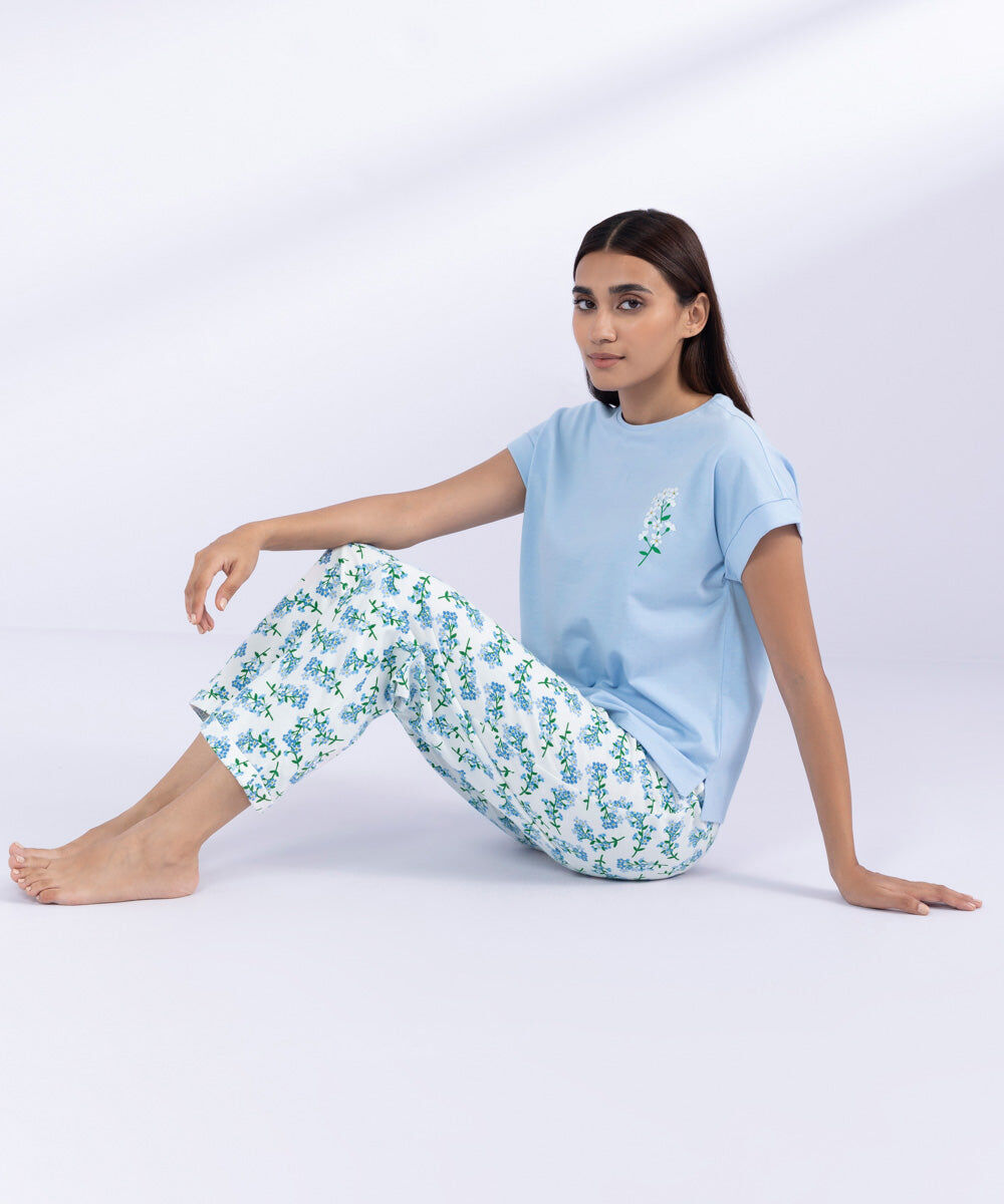 Woman - Blue Printed PJ Set