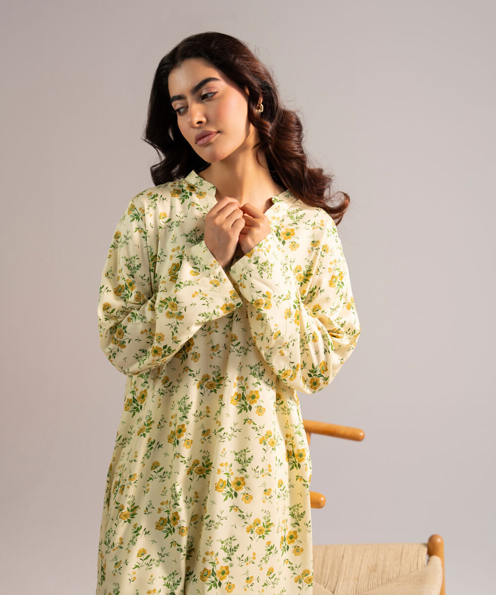 Women's RTW Arabic Lawn Printed Pale Yellow 2 Piece Suit