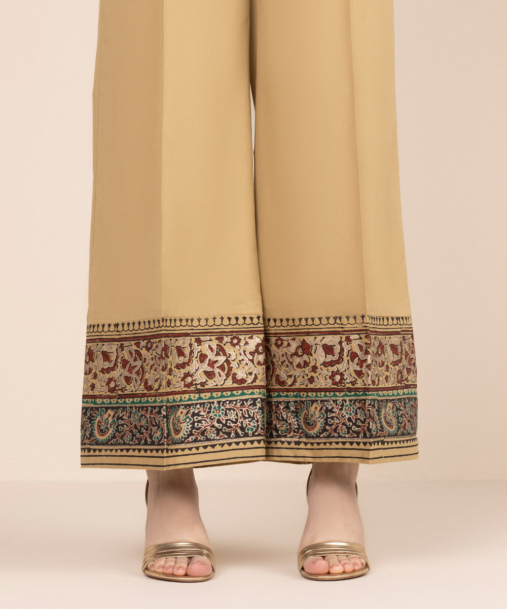 Women's RTW Cambric Brown Solid Flared Pants