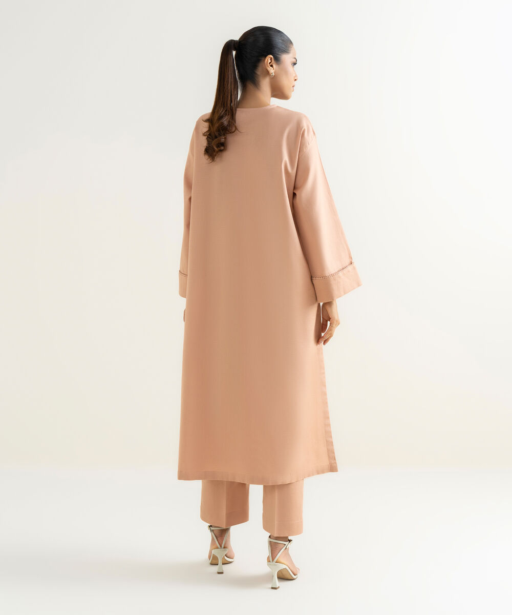 Women's RTW Cotton Linen Pink Solid Drop Shoulder Shirt