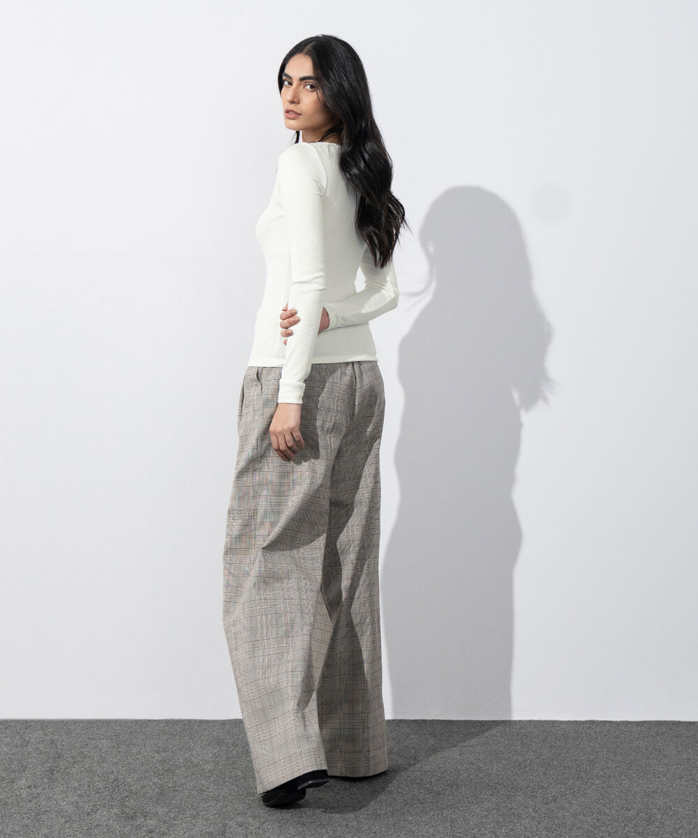 Women's Western Wear White Slash Neck Rib Top