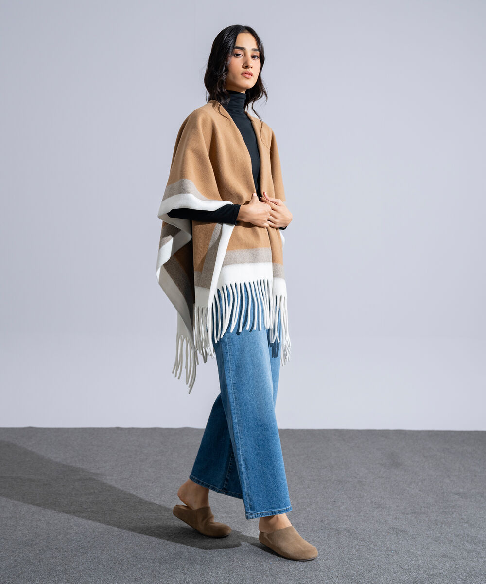 Women's Western Wear Brown Polyester Cape Shawl