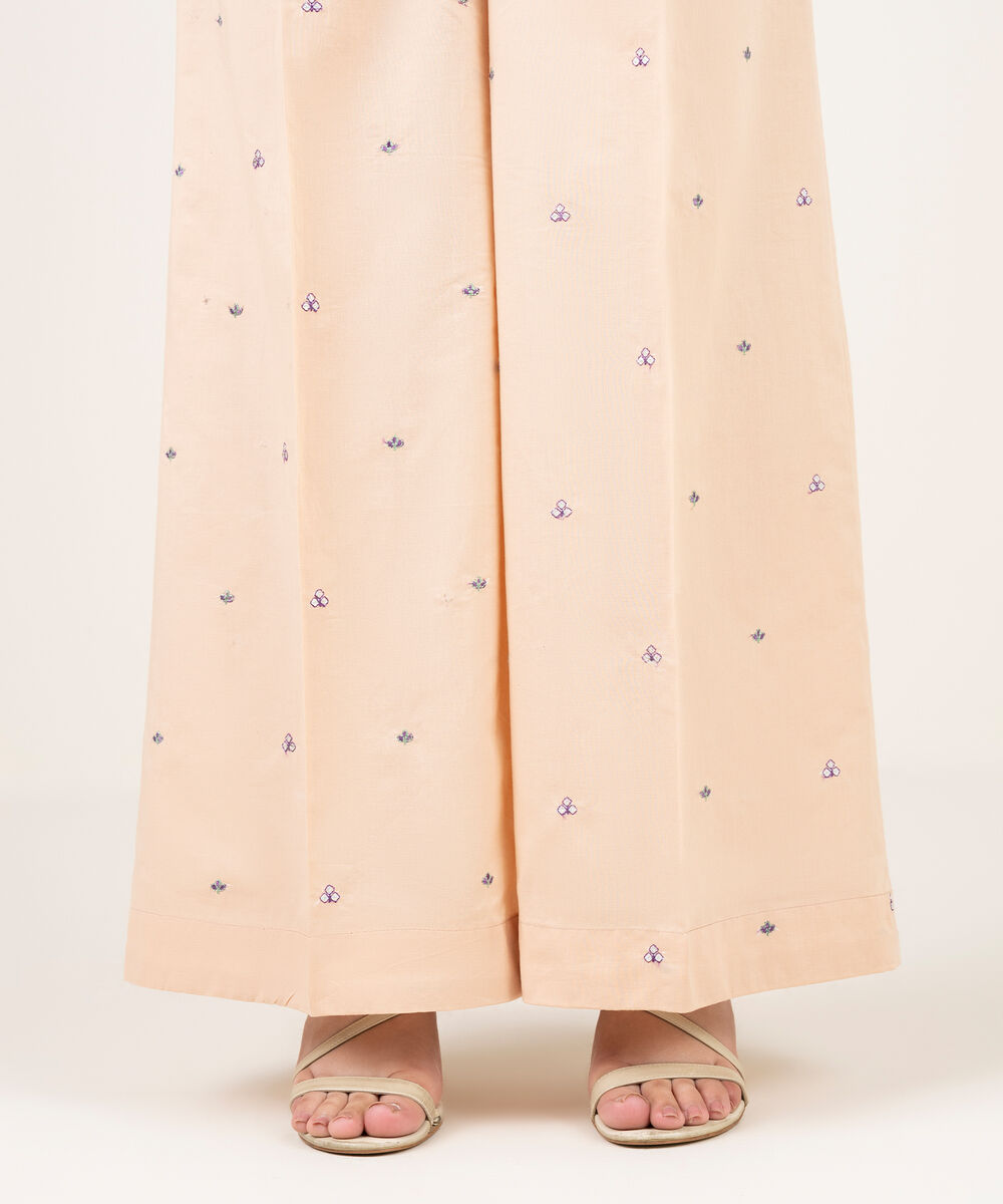 Women's RTW Cambric Embroidered Peach Flared Pants