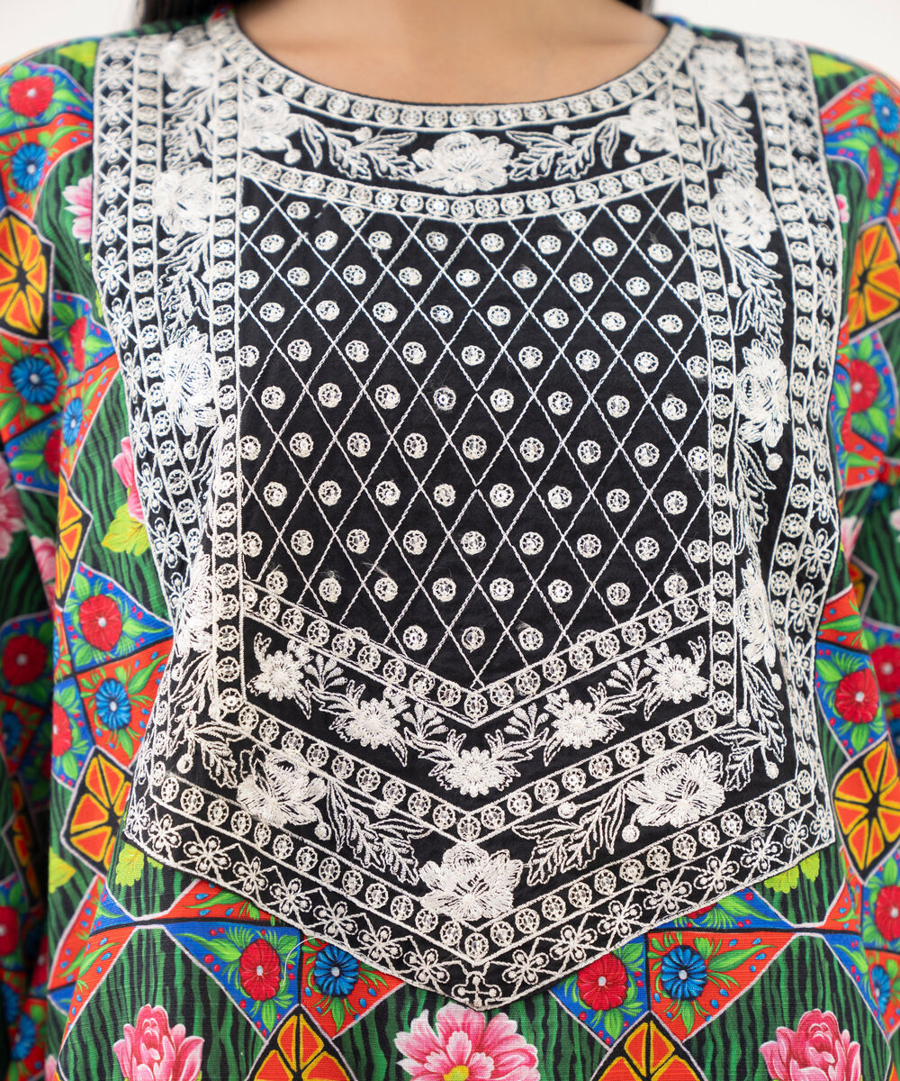 Women's RTW Light Khaddar Embroidered Green Boxy Shirt