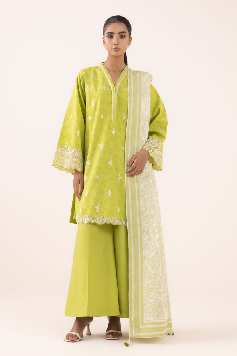3 Piece - Embroidered Cotton Jacquard Suit