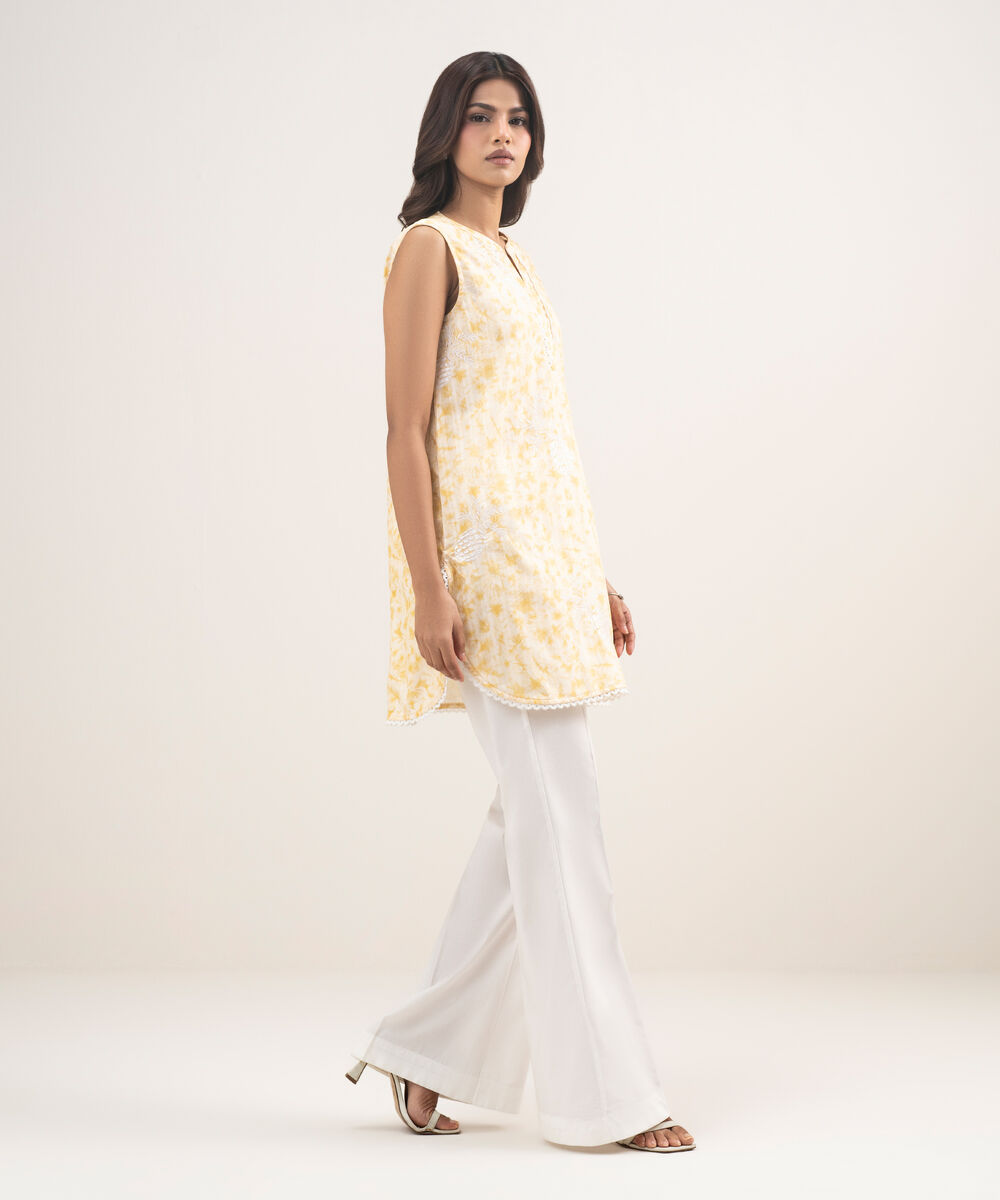 Women's RTW Leno Kara Embroidered Yellow Straight Shirt