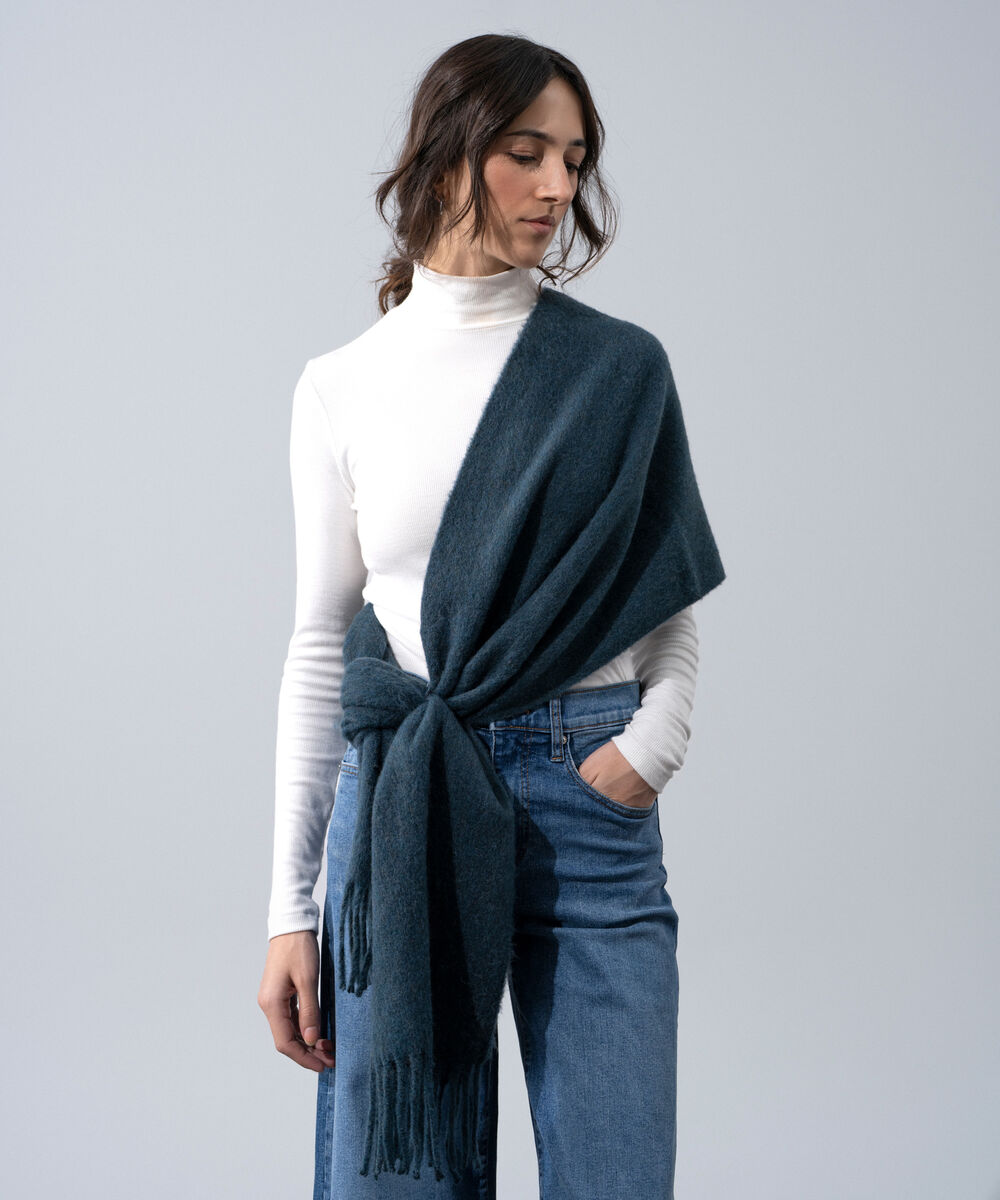 Women's Western Wear Teal Solid Woolen Scarf