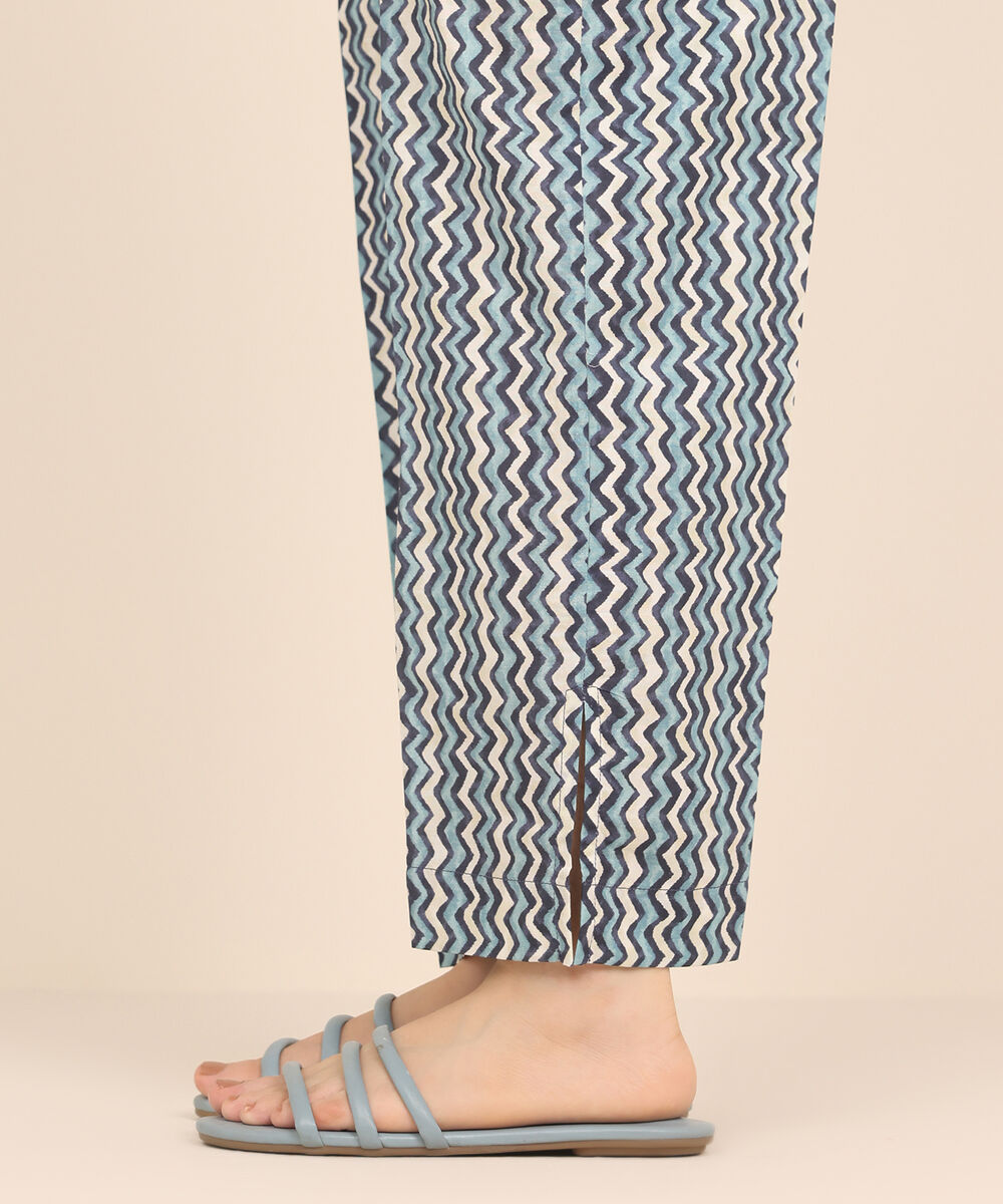 Women's RTW Cambric Blue Printed Straight Pants