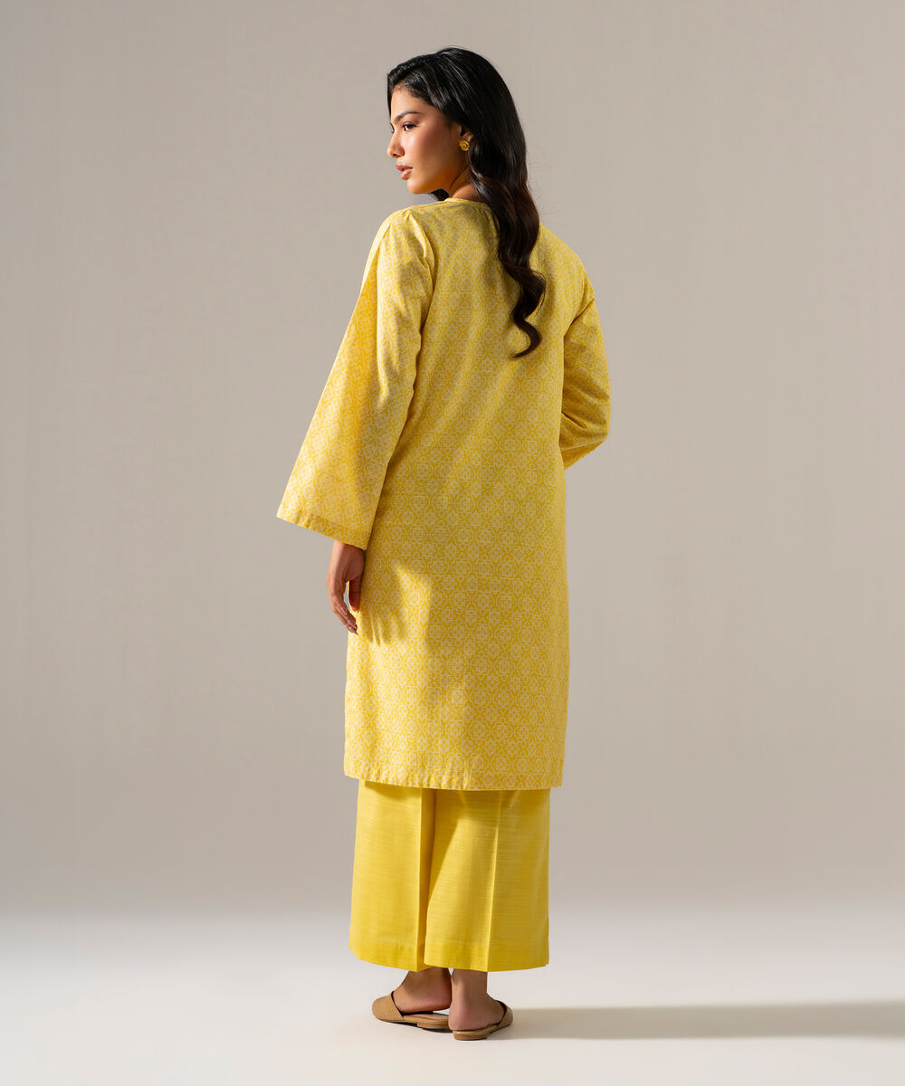 Women's RTW Khaddar Printed Pale Yellow Straight Shirt