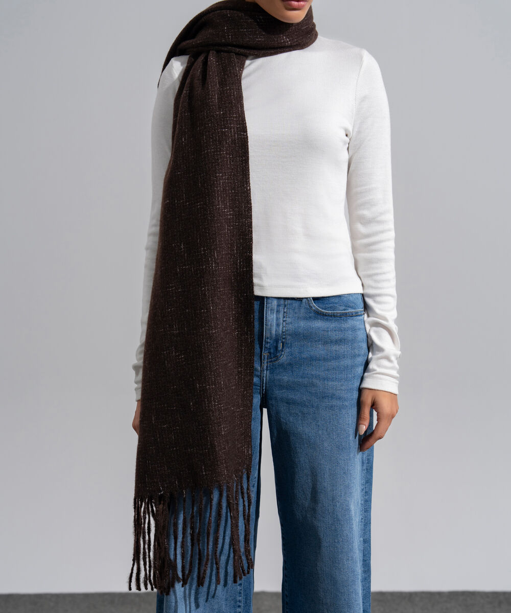 Women's Western Wear Brown Polyester Solid Woolen Scarf
