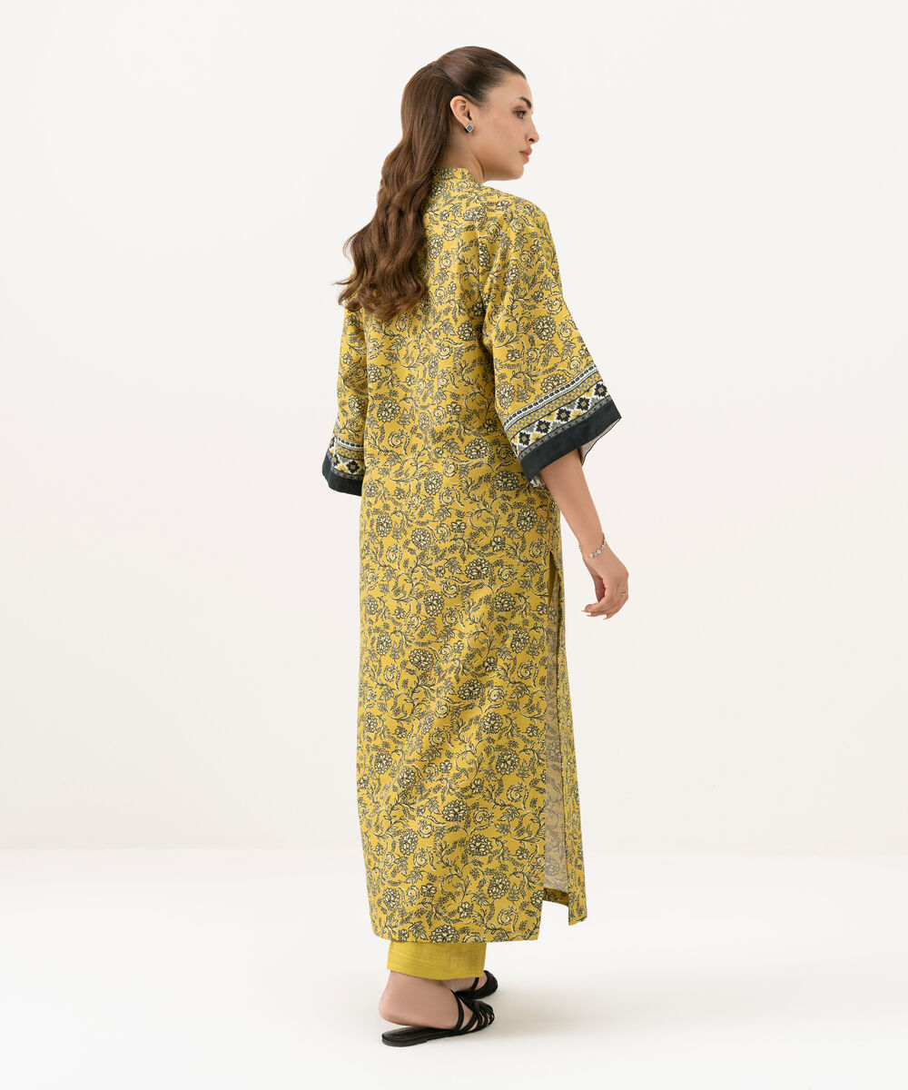 Women's Unstitched Khaddar Printed Yellow 2 Piece Suit