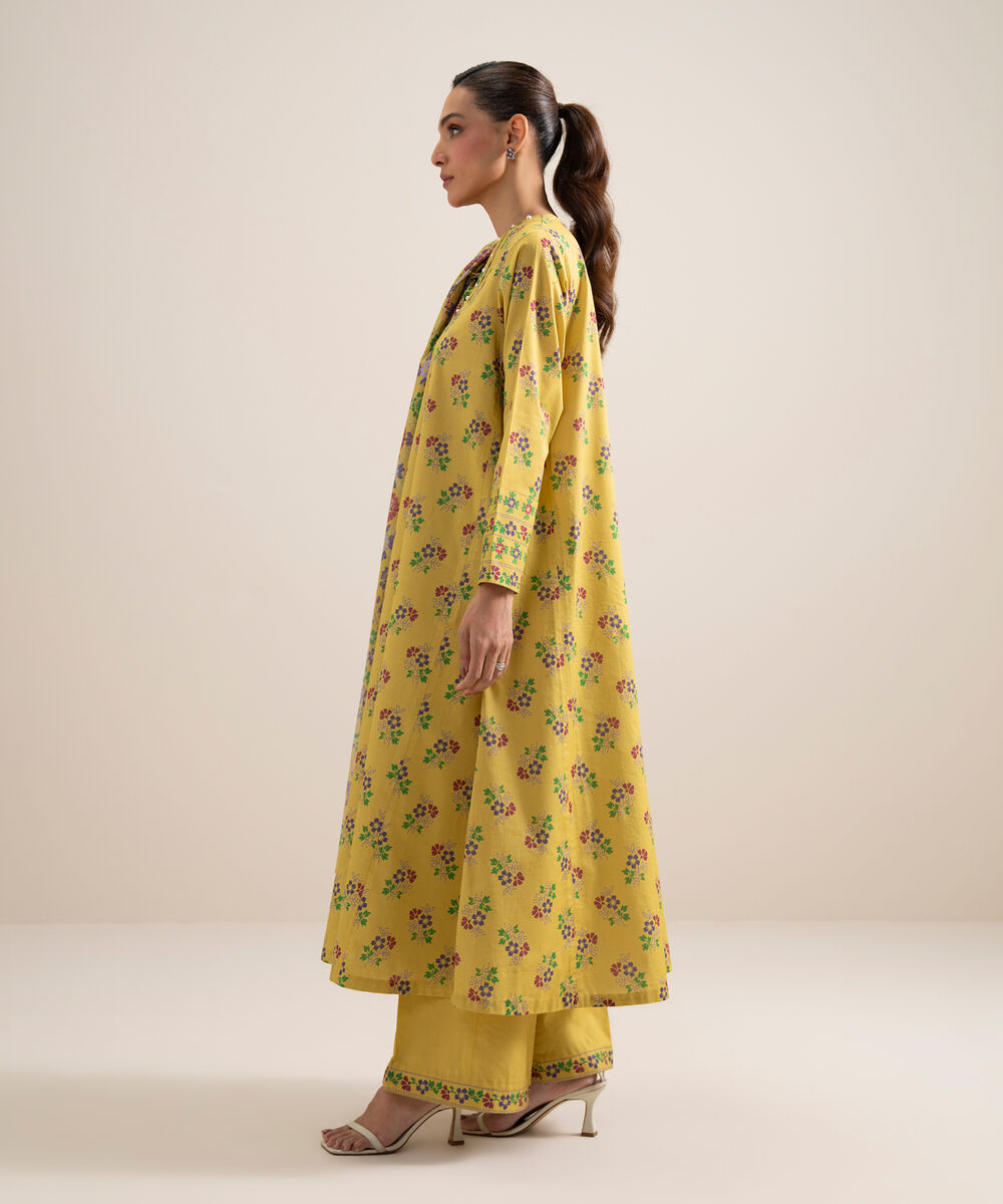 Women's Unstitched Lawn Printed Yellow 3 Piece Suit