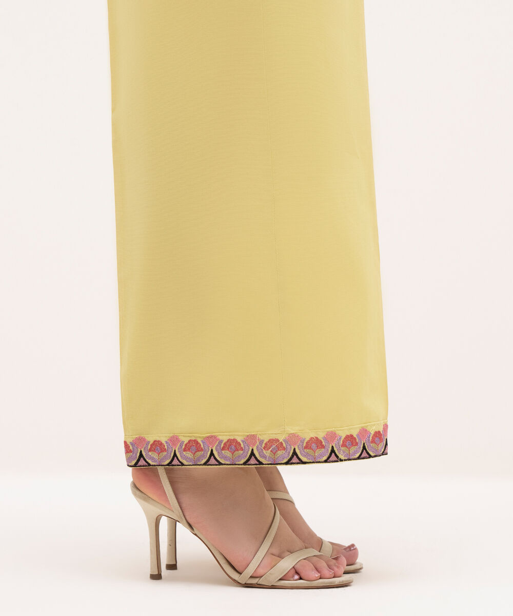 Women's RTW Cambric Yellow Embroidered Culottes
