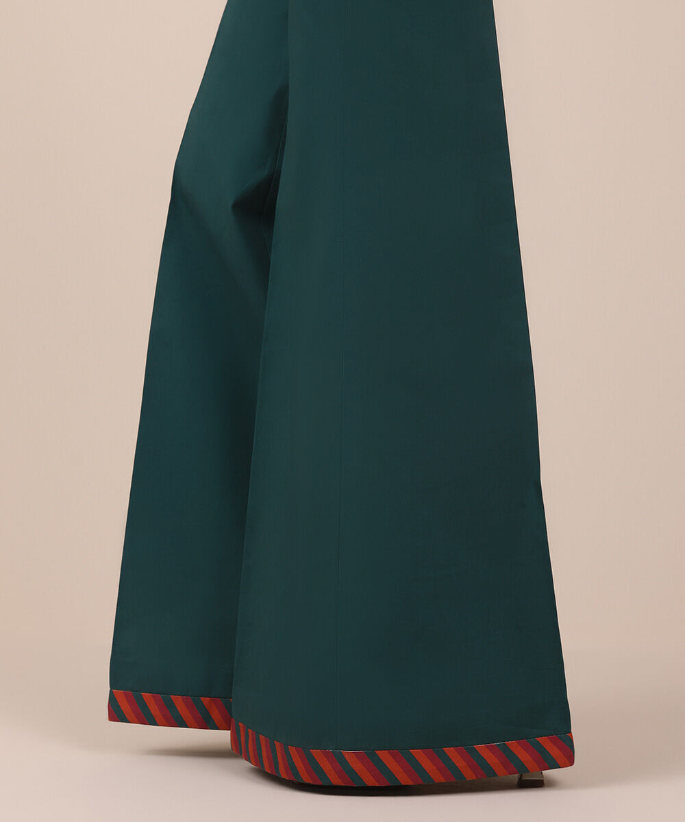 Women's Unstitched Cotton Solid Green Trousers