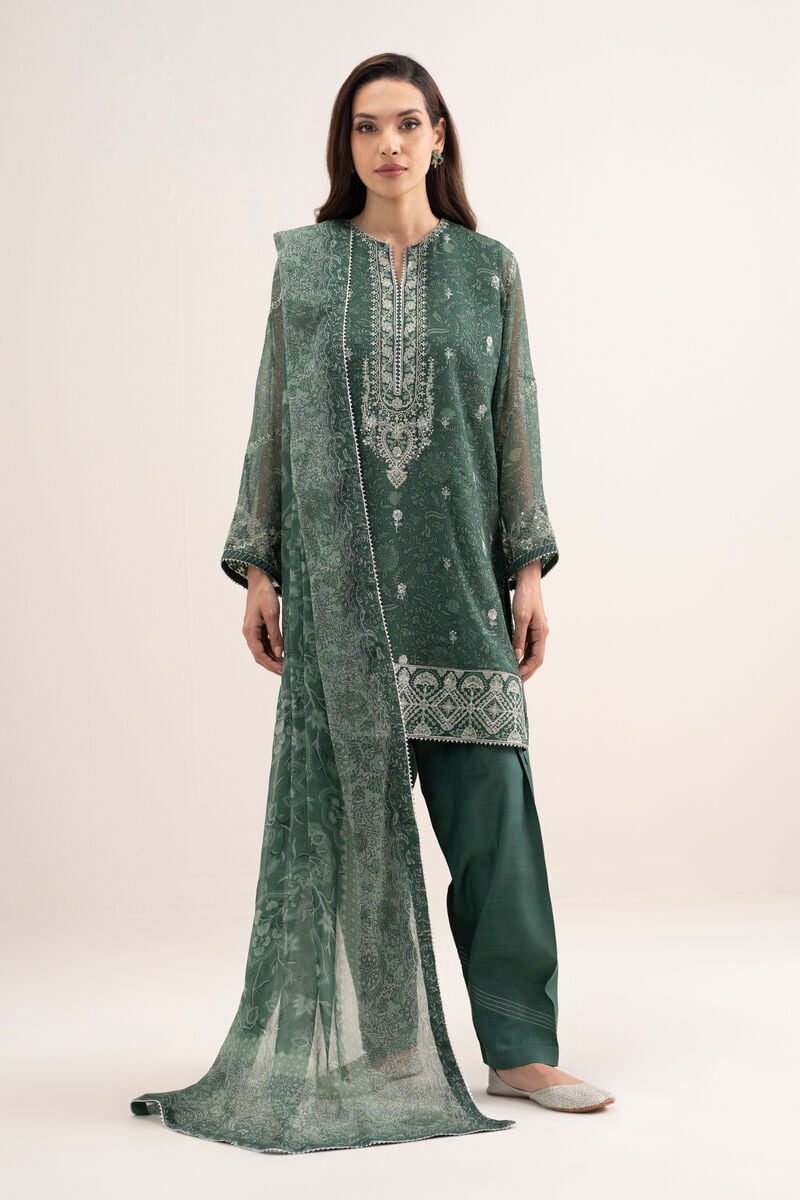 3 Piece - Embroidered Chiffon Suit