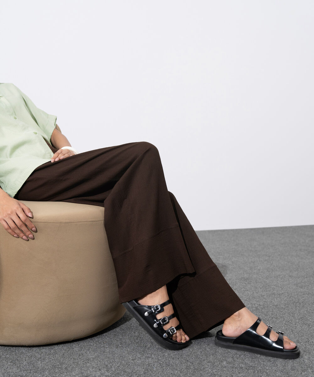 Women's Western Wear Brown Seersucker Pull-On Trousers