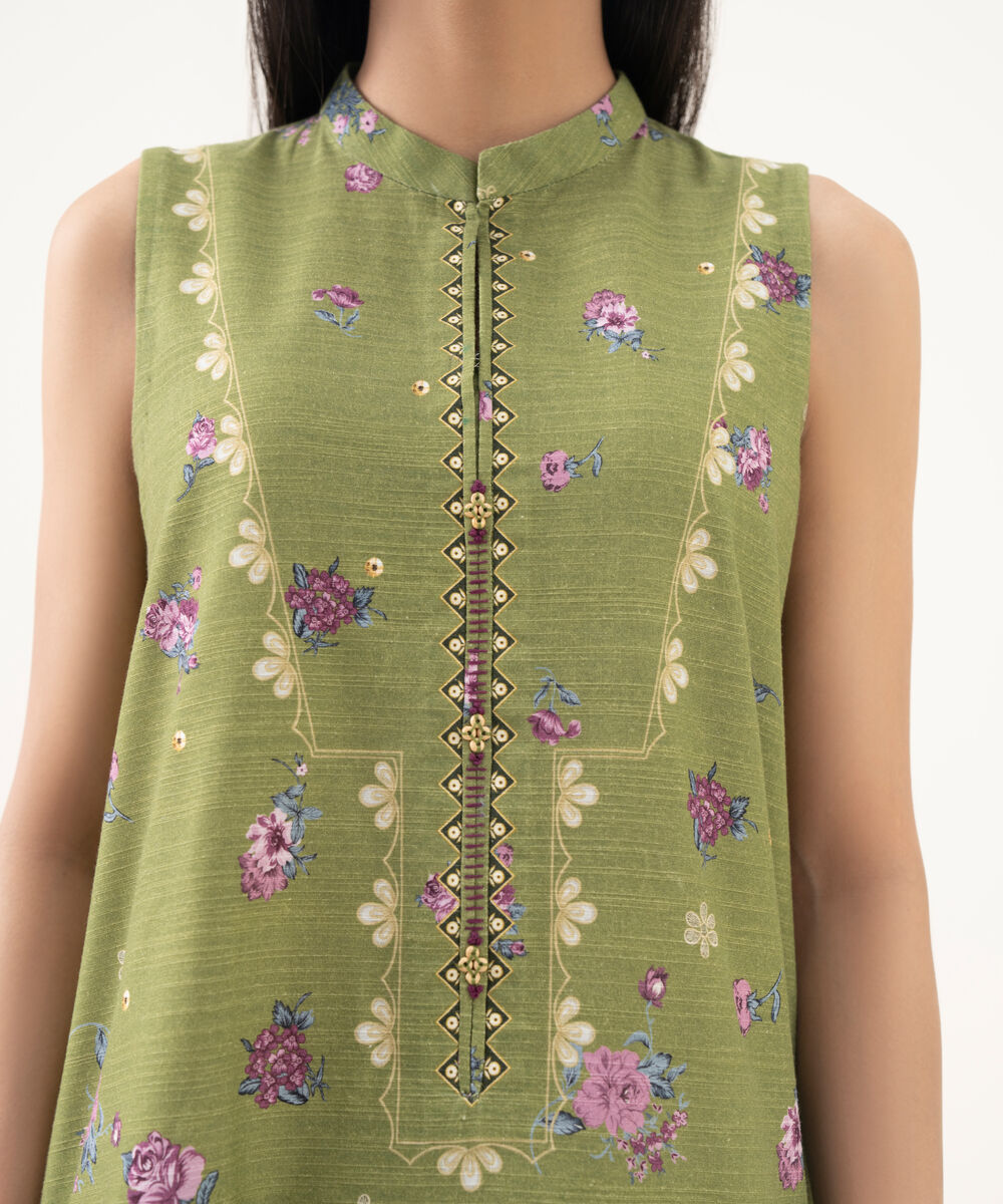 Women's Unstitched Light Khaddar Printed Green 3 Piece Suit