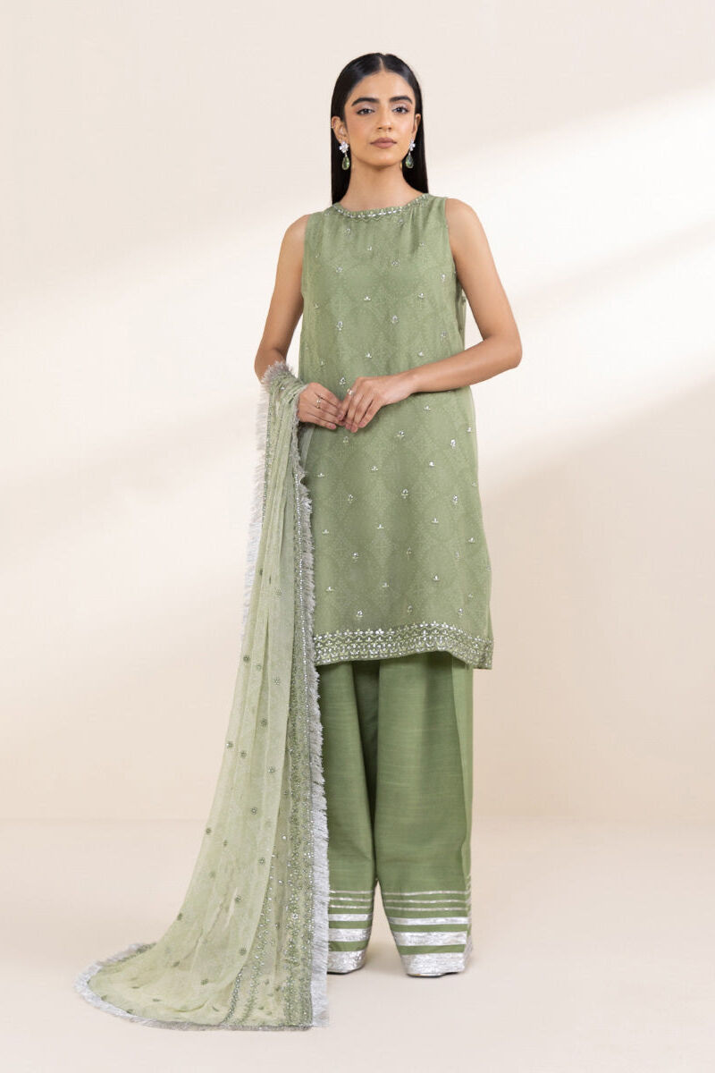 3 Piece - Embroidered Chiffon Suit