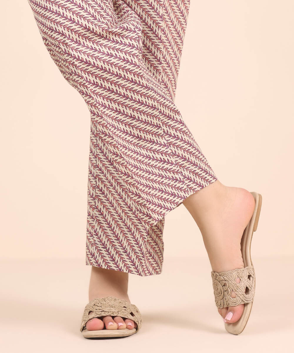 Women's RTW Cambric Purple Printed Straight Pants