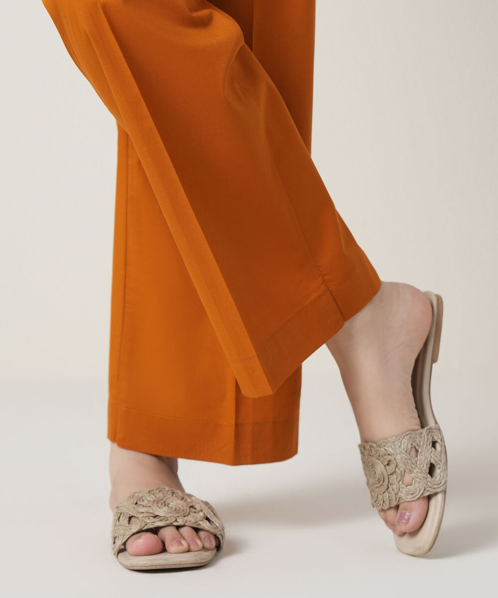 Women's RTW Cambric Orange Solid Trousers
