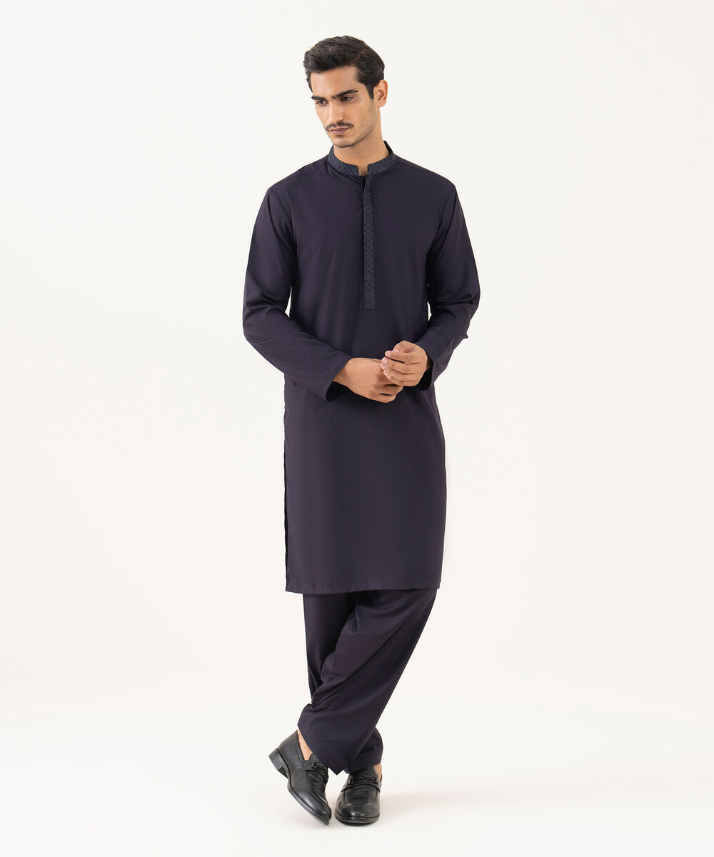 Men's Oxford Embroidered Purple Kurta Shalwar