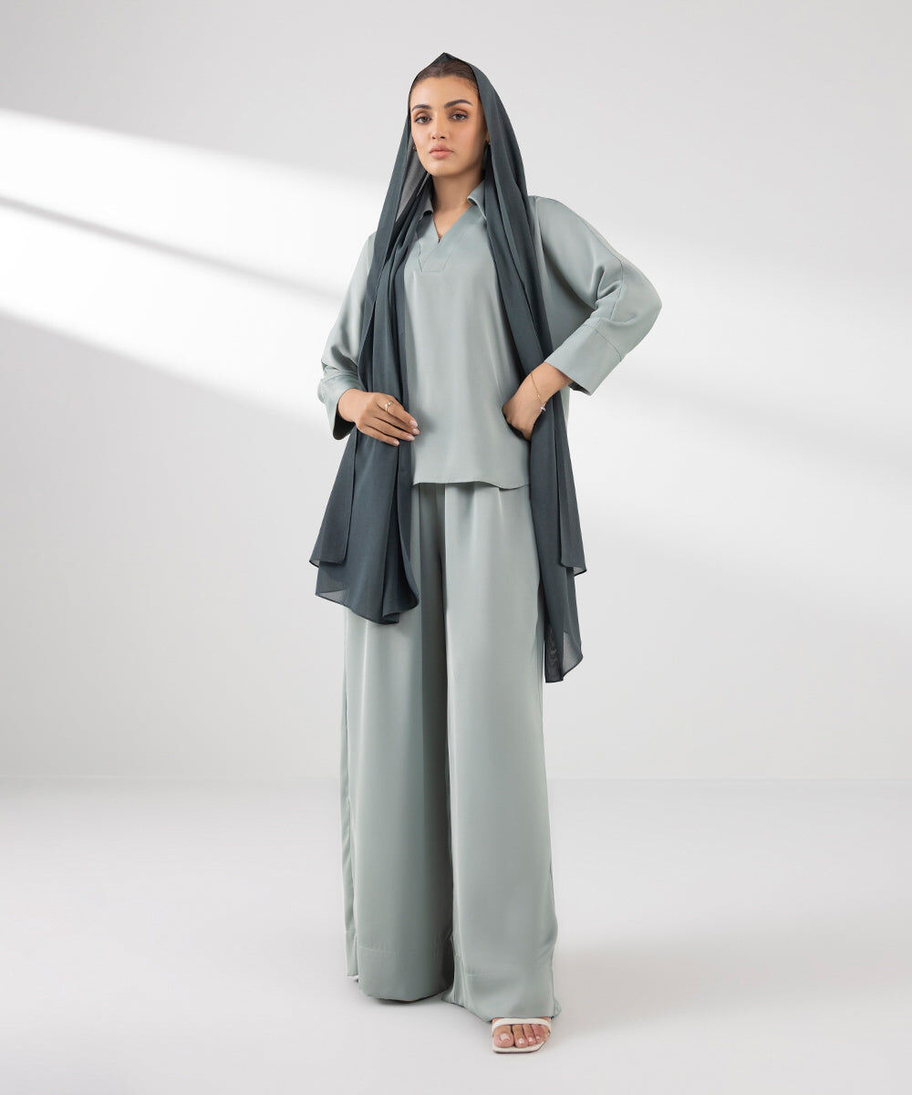 Woman - Green Flowy Wide Leg Trousers