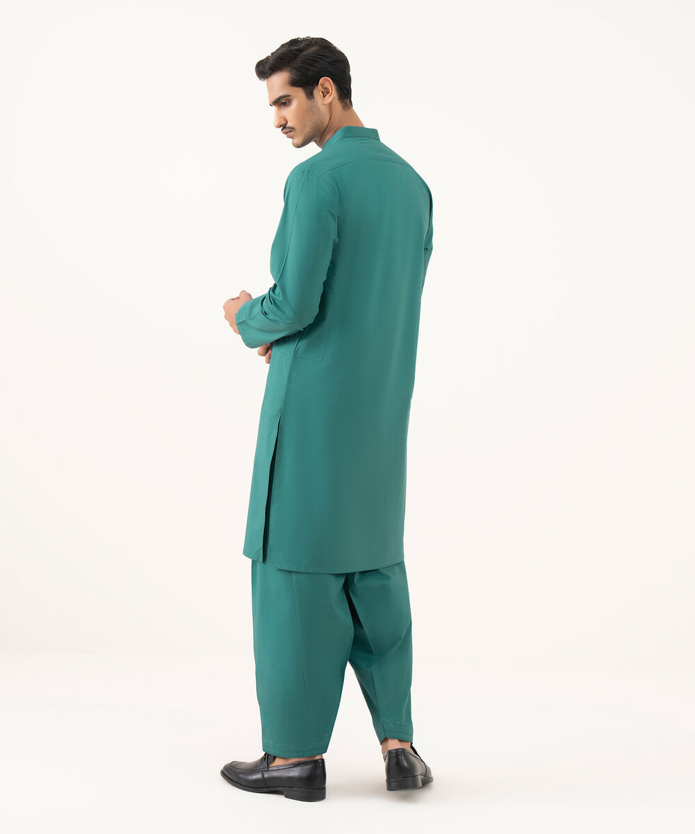 Men's 100% Cotton Plain Teal Green Kurta Shalwar