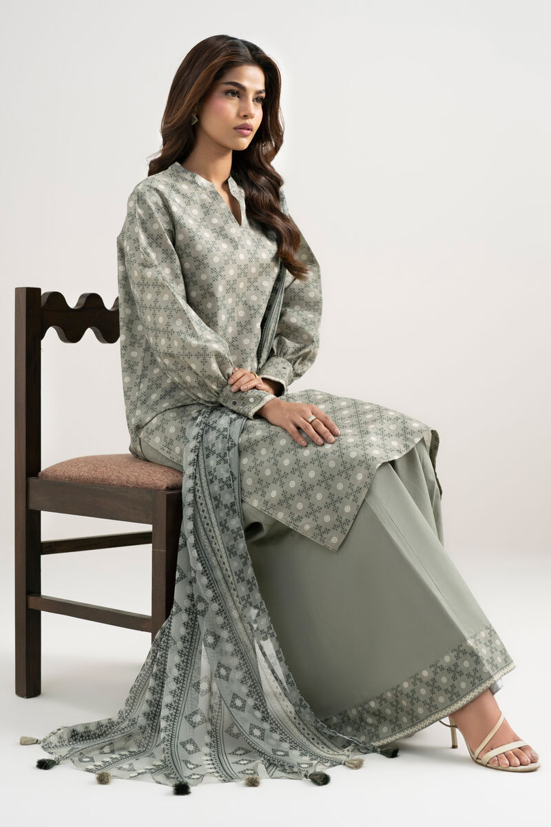 3 Piece - Printed Zari Lawn Suit