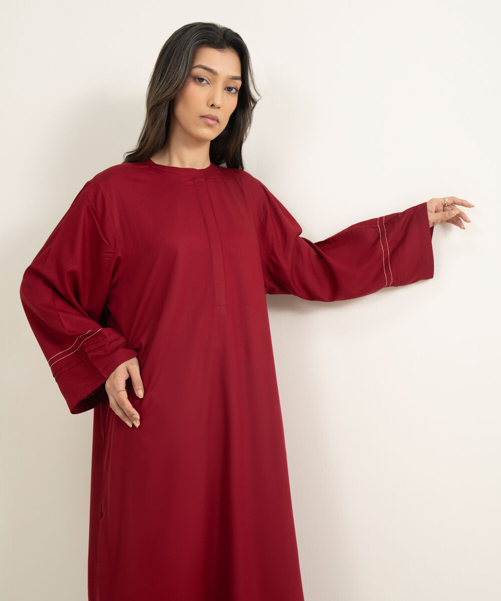 Women's RTW Arabic Lawn Solid Red A-Line Shirt