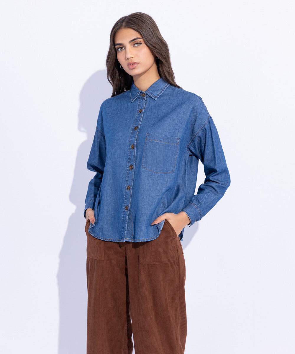 Woman - Blue Light Weight Denim Shirt
