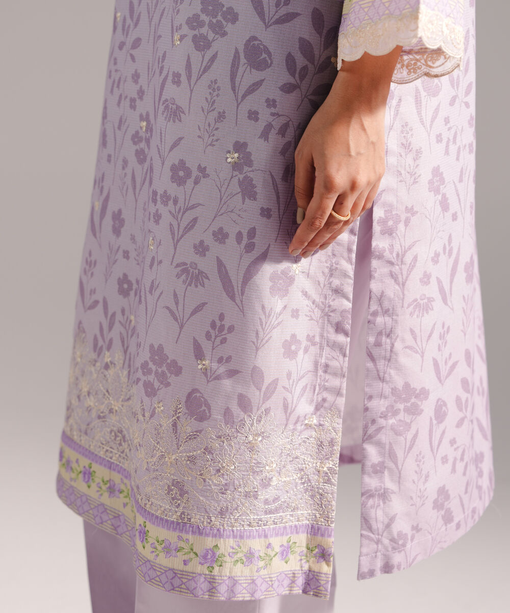 Women's RTW Lawn Printed Lilac 3 Piece Suit