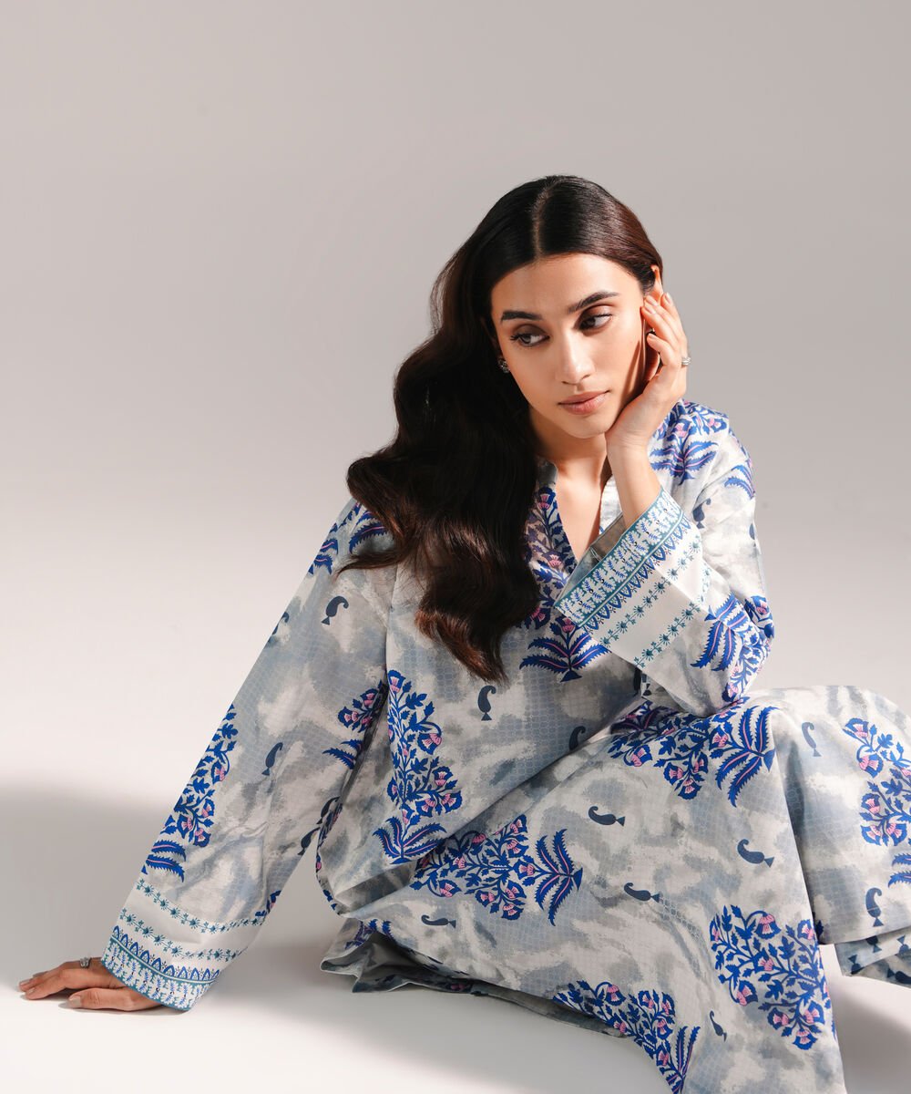 Women's RTW Lawn Printed Grey Straight Shirt