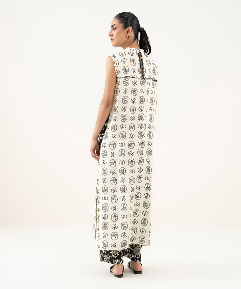 Women's RTW Linen Viscose Printed Off White Straight Shirt