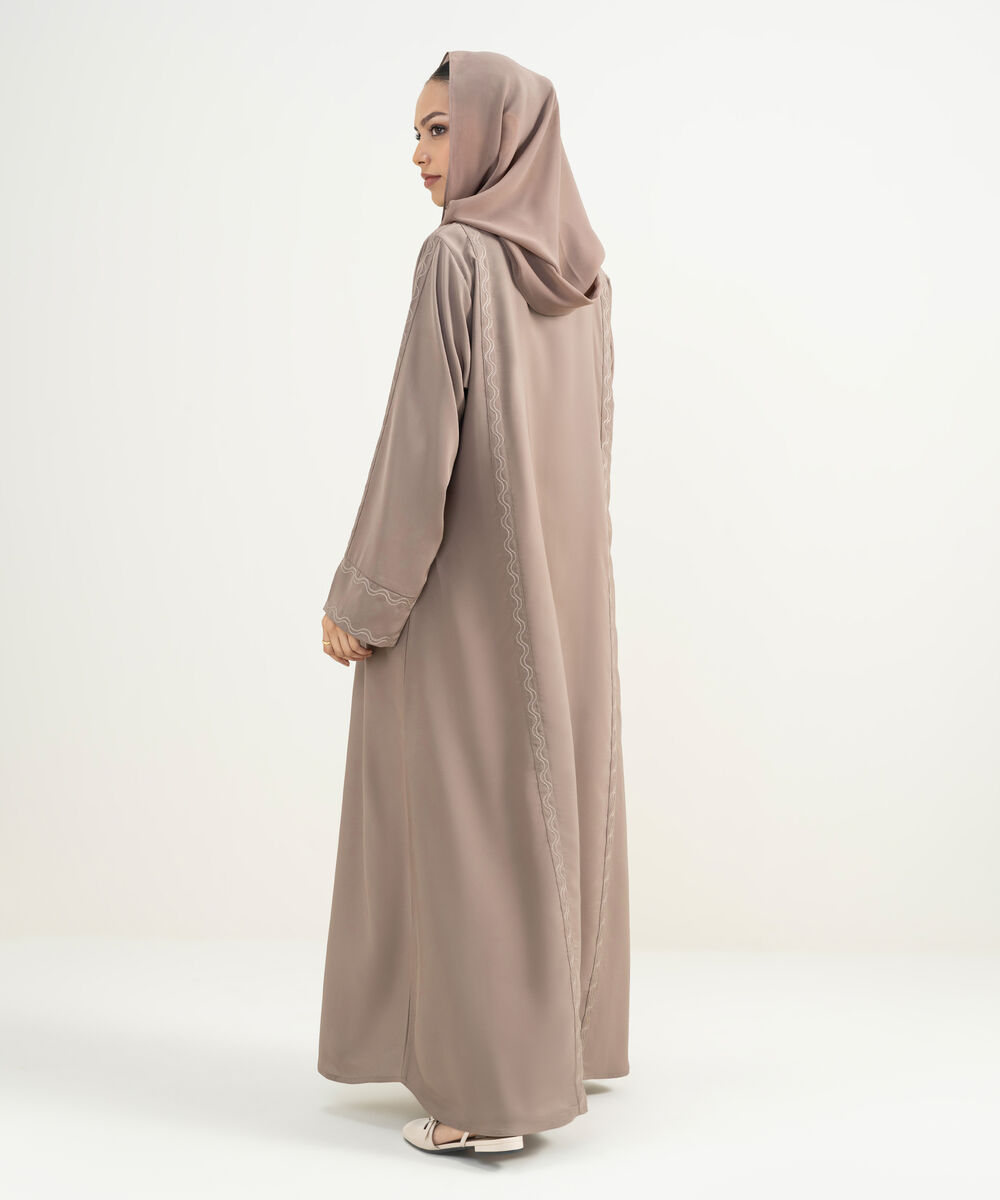 Women's Moca Brown Embroidered Abaya Set