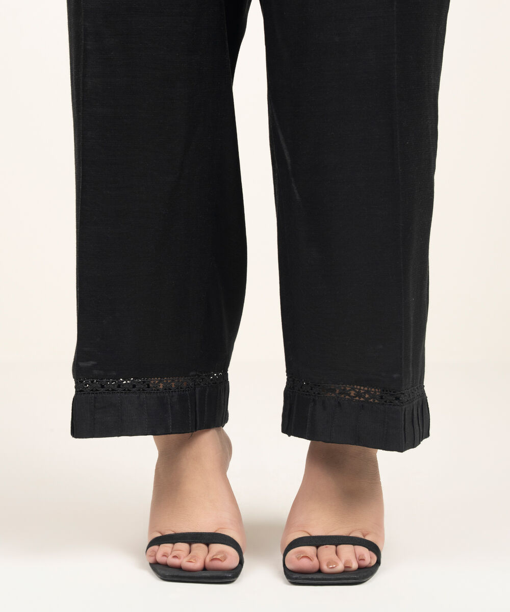 Women's RTW Viscose Raw Silk Solid Black Culottes