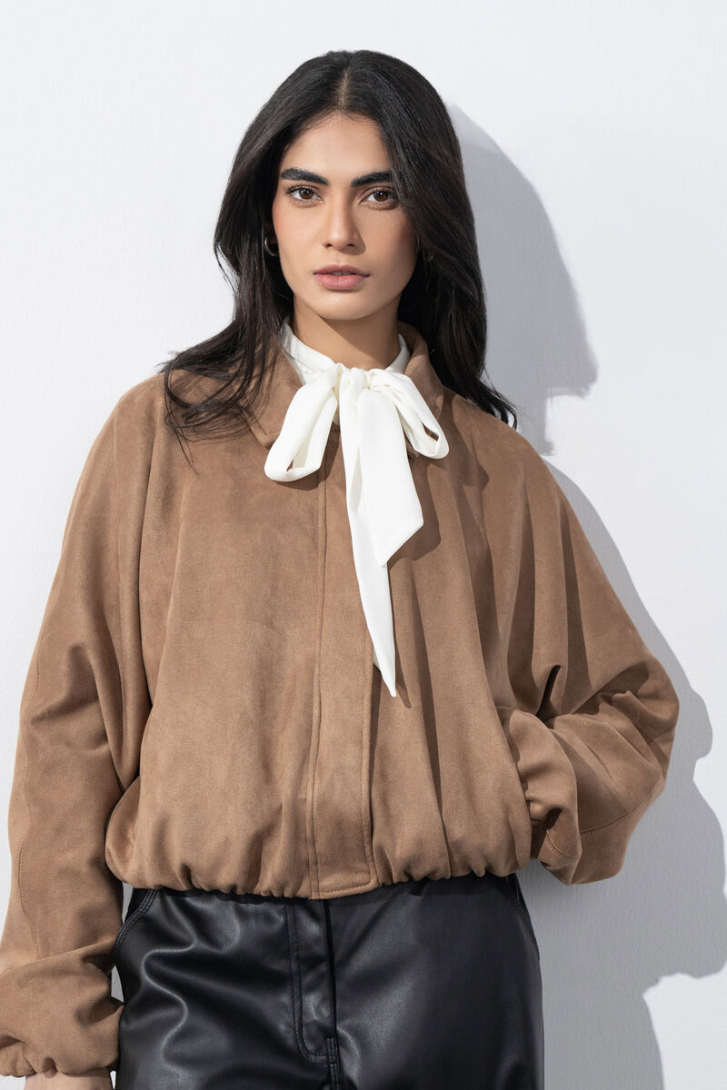 Faux Suede Bomber Jacket