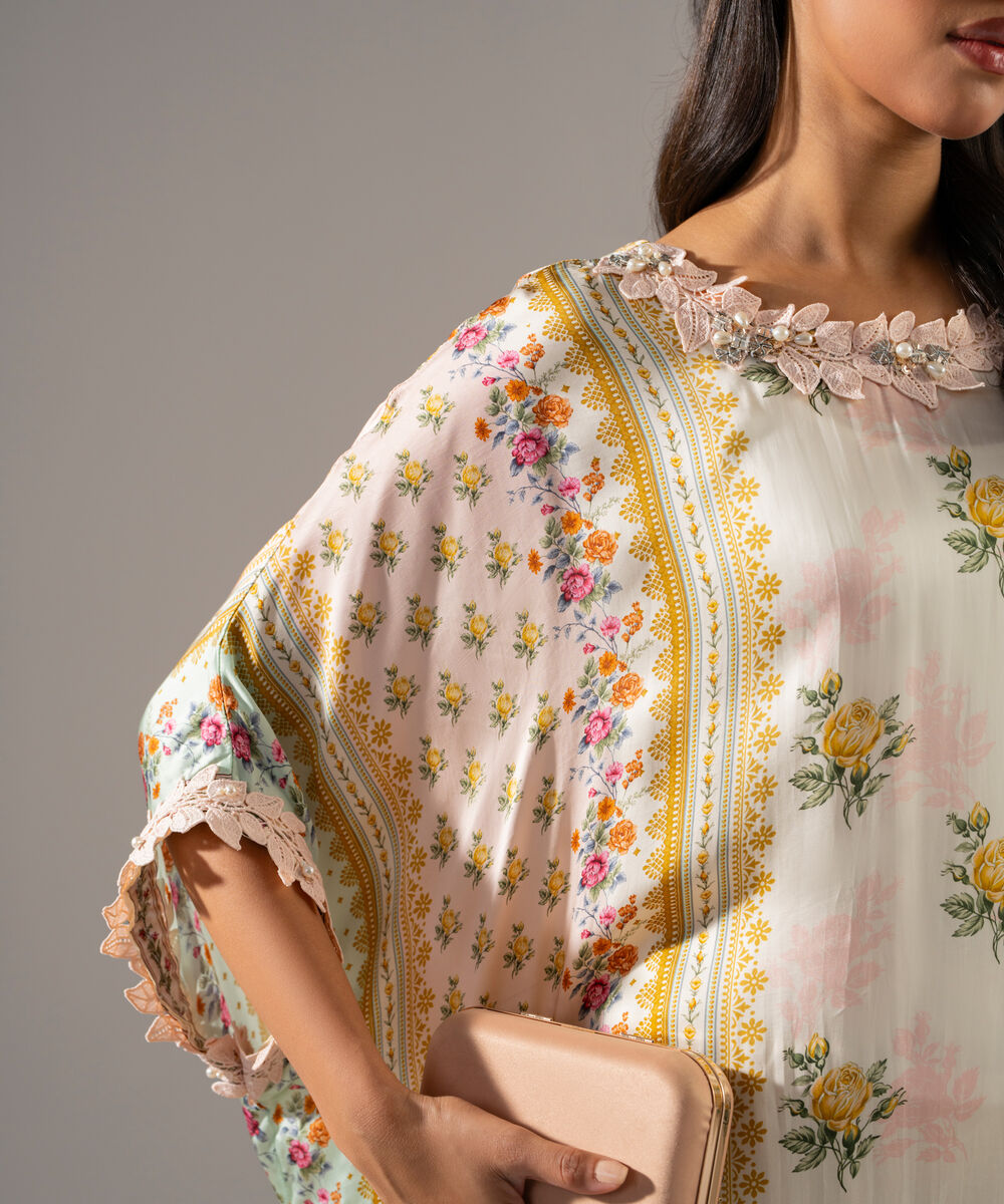Women's RTW White Featheer Chamoz Printed Off White Kaftan