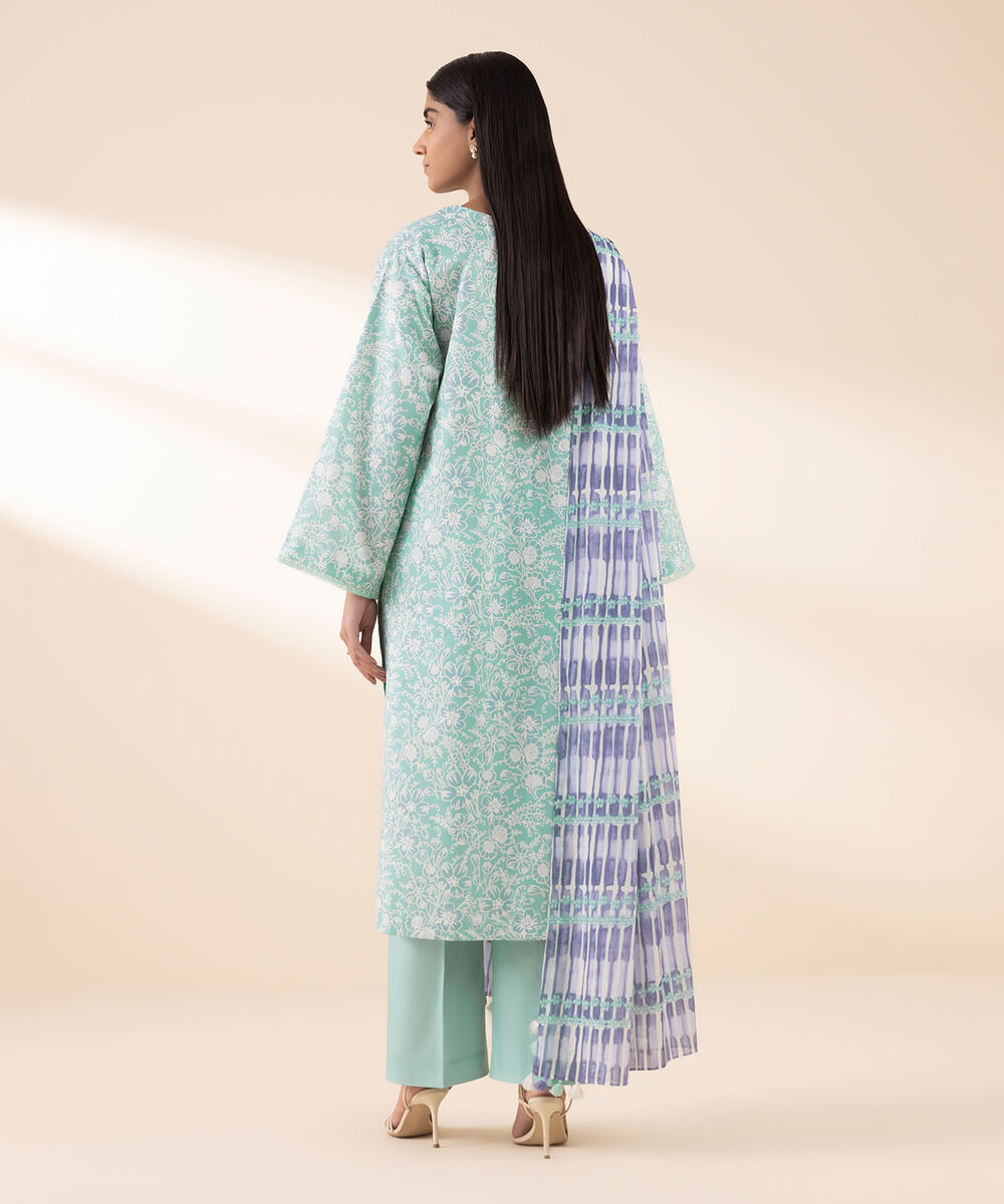 Women's Unstitched Lawn Printed Blue 3 Piece Suit