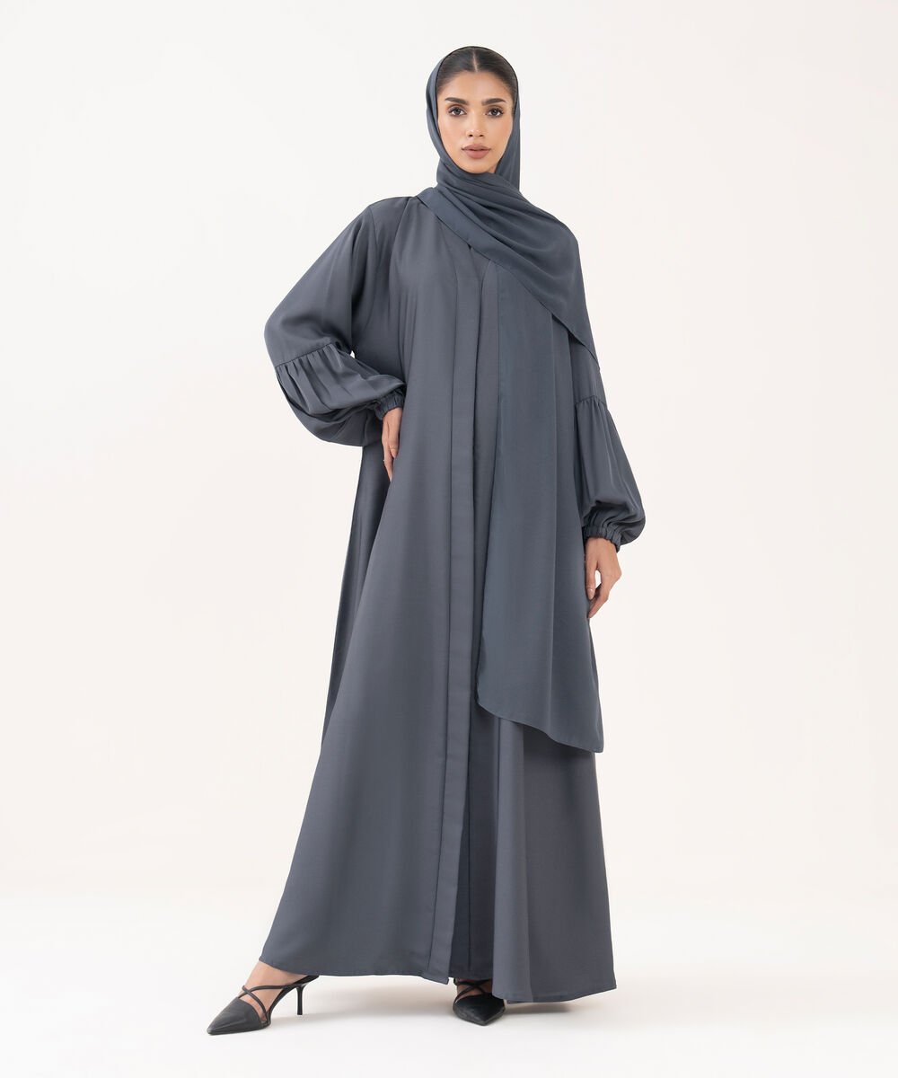Women's Blue Polyester Abaya Set
