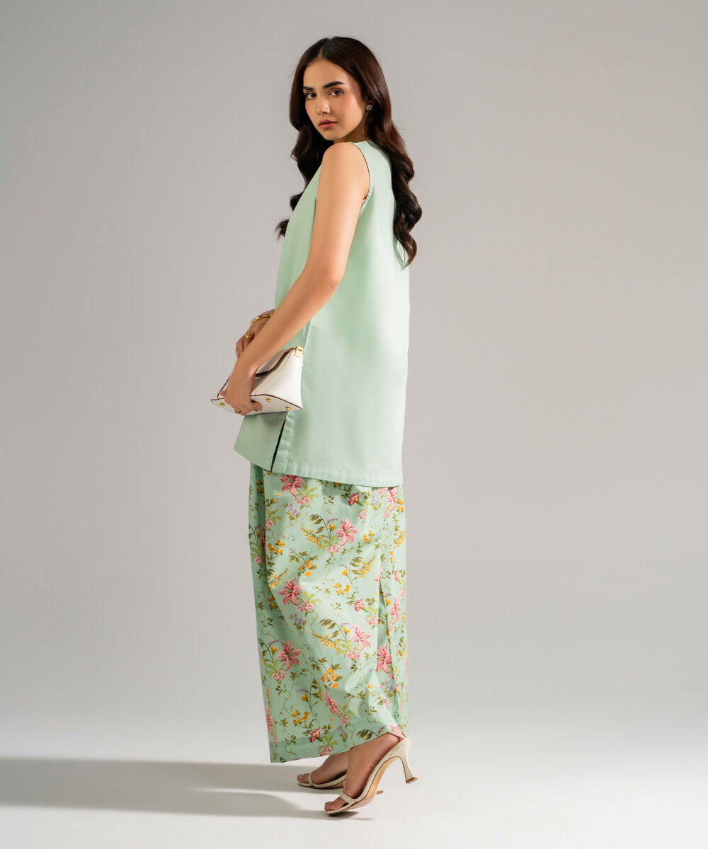 Women's RTW Cambric Solid Mint Green Straight Shirt